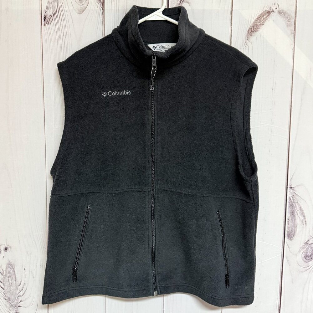 Columbia Mens Cathedral Peak Fleece Vest Large Black Full Zip EUC